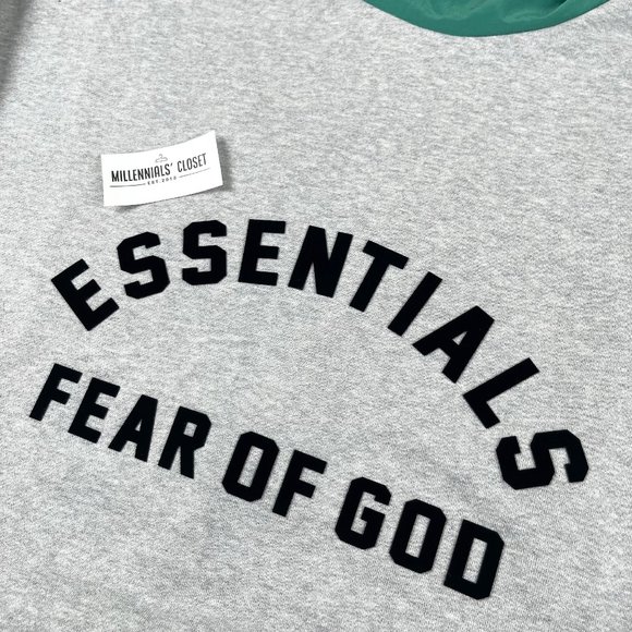 Fear of God Essentials Nylon Fleece Hoodie Light Heather Grey Mint Leaf - Picture 3 of 6
